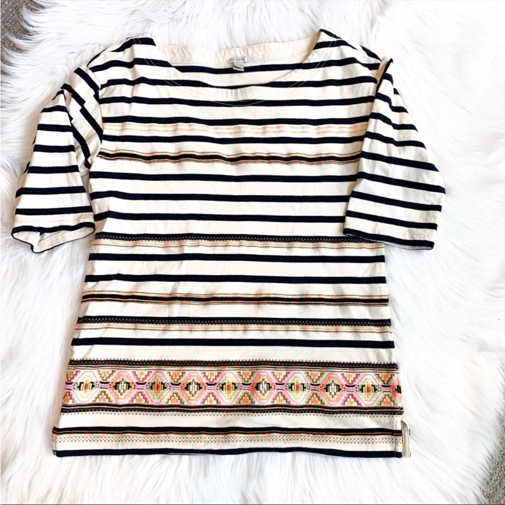 J. Crew Neon Aztec Print Embroidered Top
